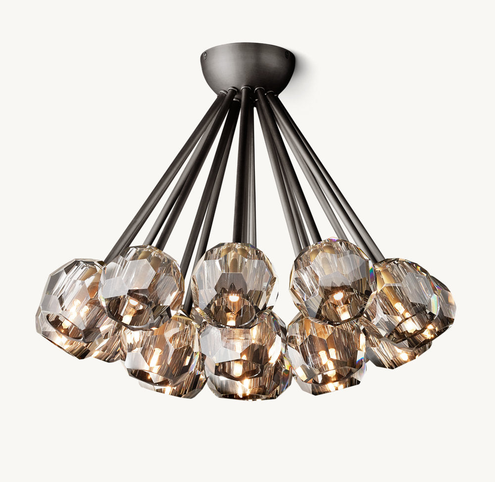 雲光 スモーククリスタルガラス製フラッシュマウント照明 直径61cm