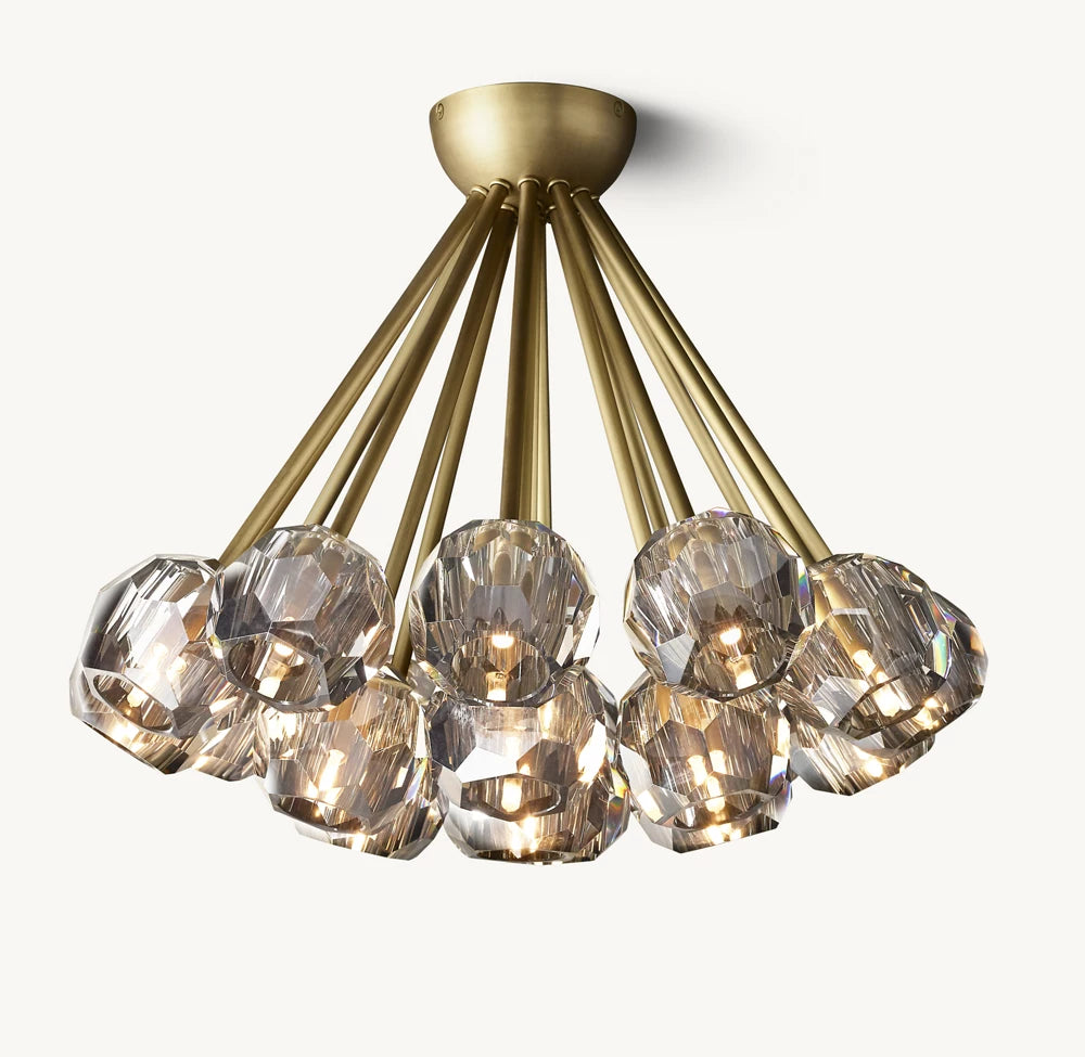 雲光 スモーククリスタルガラス製フラッシュマウント照明 直径61cm