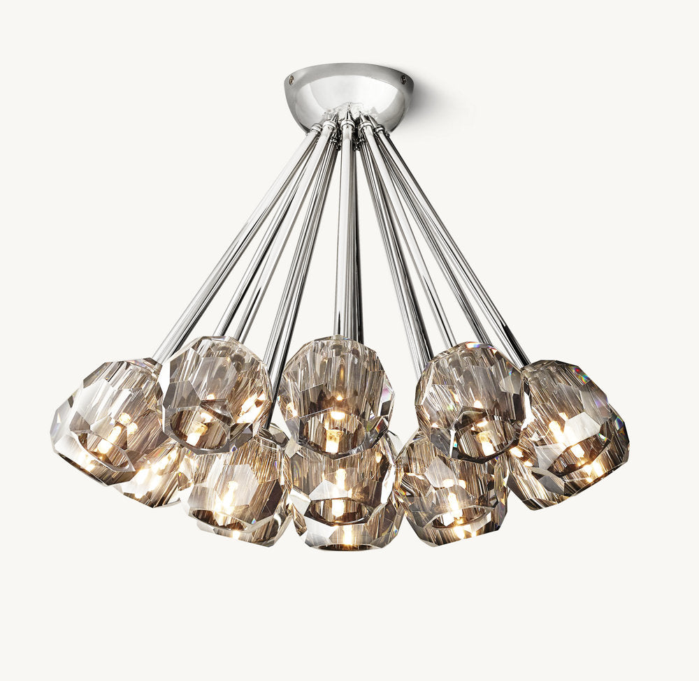 雲光 スモーククリスタルガラス製フラッシュマウント照明 直径61cm